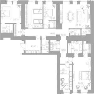 Планировка 4-комнатной квартиры в Duo - тип 1