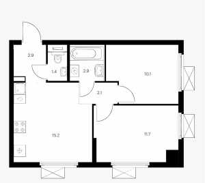 Планировка 2-комнатной квартиры в Ярославский квартал