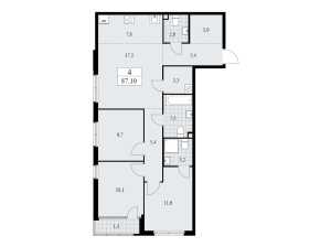 Планировка 4-комнатной квартиры в Дом на Зорге - тип 1