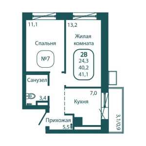 Планировка 2-комнатной квартиры в Андреевка Life