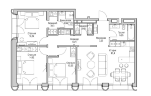 Планировка 3-комнатной квартиры в Noble