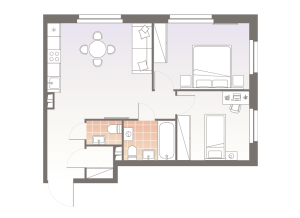Планировка 2-комнатной квартиры в Twelve