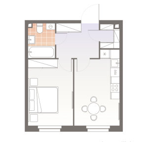 Планировка 1-комнатной квартиры в Twelve
