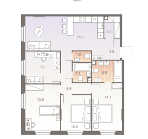Планировка 4-комнатной квартиры в Twelve - тип 1
