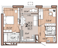 Планировка 2-комнатной квартиры в Гранд Комфорт