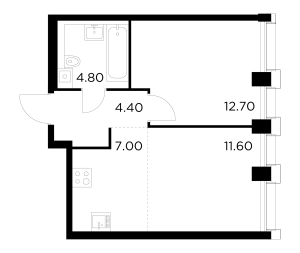 Планировка 2-комнатной квартиры в Injoy