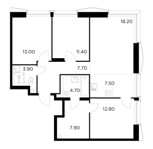 Планировка 4-комнатной квартиры в Injoy - тип 1