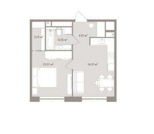Планировка 1-комнатной квартиры в Doro Mille