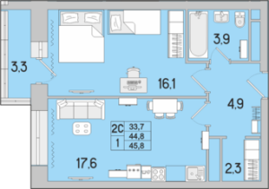 Планировка 1-комнатной квартиры в Идеал