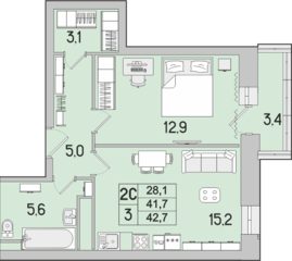 Планировка однокомнатной квартиры в Идеал