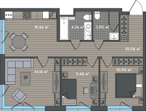 Планировка 3-комнатной квартиры в Зорге 9