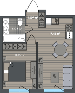 Планировка 1-комнатной квартиры в Зорге 9
