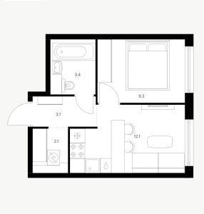 Планировка 1-комнатной квартиры в Кутузовский квартал
