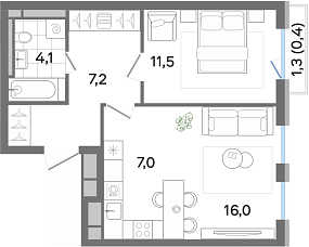 Планировка 2-комнатной квартиры в G3 Театральный
