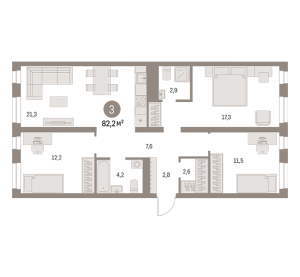 Планировка 3-комнатной квартиры в Метроном