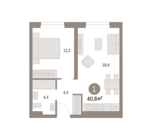 Планировка 1-комнатной квартиры в Метроном