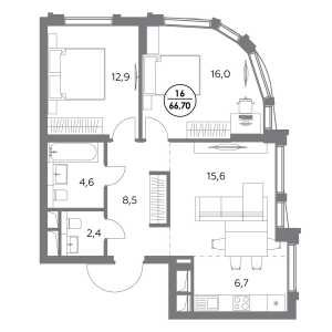 Планировка 2-комнатной квартиры в Дом 56