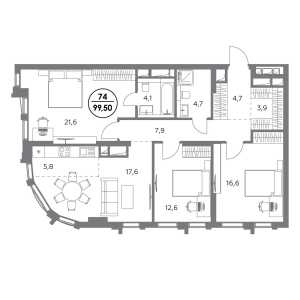 Планировка 3-комнатной квартиры в Дом 56