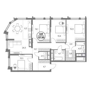 Планировка 4-комнатной квартиры в Дом 56 - тип 1