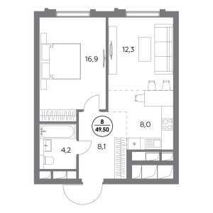 Планировка 1-комнатной квартиры в Дом 56