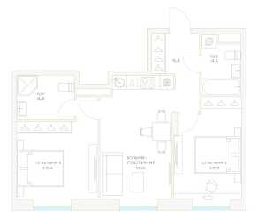 Планировка 2-комнатной квартиры в Детали
