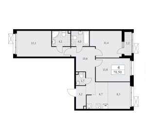 Планировка 4-комнатной квартиры в Родные кварталы - тип 1