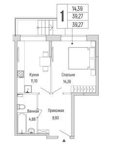 Планировка 1-комнатной квартиры в Riga Hills