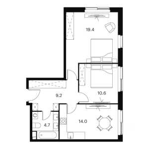 Планировка 2-комнатной квартиры в Аквилон Signal