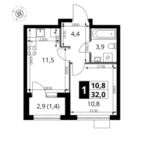 Планировка 1-комнатной квартиры в 1-й Ясеневский