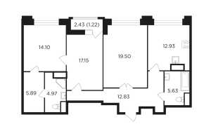 Планировка 3-комнатной квартиры в Vavilove