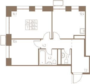 Планировка 2-комнатной квартиры в Фабрикант