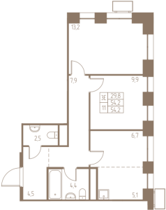 Планировка 3-комнатной квартиры в Фабрикант