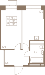 Планировка 1-комнатной квартиры в Фабрикант