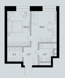 Планировка 1-комнатной квартиры в Мангазея на Речном