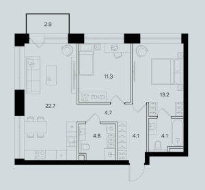 Планировка 2-комнатной квартиры в Мангазея на Речном