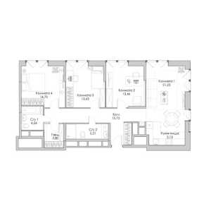 Планировка 3-комнатной квартиры в Evopark Сокольники