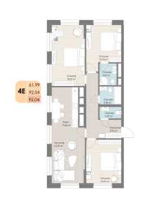 Планировка 4-комнатной квартиры в Дюна - тип 1
