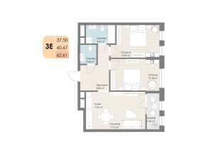 Планировка 3-комнатной квартиры в Дюна