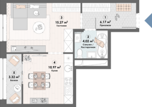 Планировка 1-комнатной квартиры в Триумф