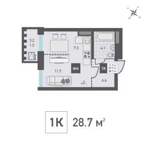 Планировка 1-комнатной квартиры в Зеленоград Ривьера