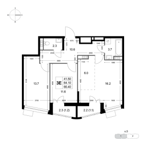 Планировка 3-комнатной квартиры в Легенда Коренёво