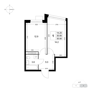 Планировка 1-комнатной квартиры в Легенда Коренёво