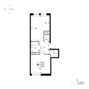 Планировка 2-комнатной квартиры в Легенда Коренёво