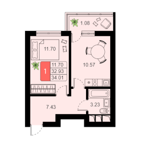 Планировка 1-комнатной квартиры в Химки Тайм