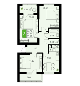 Планировка 3-комнатной квартиры в Химки Тайм