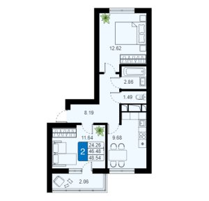 Планировка 2-комнатной квартиры в Химки Тайм