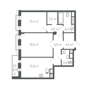 Планировка 2-комнатной квартиры в Резиденция на Покровском бульваре