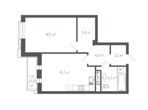 Планировка 1-комнатной квартиры в Резиденция на Покровском бульваре
