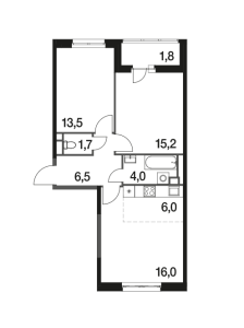 Планировка 2-комнатной квартиры в Поколение