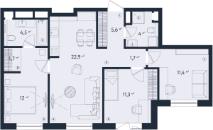 Планировка 4-комнатной квартиры в Only - тип 1